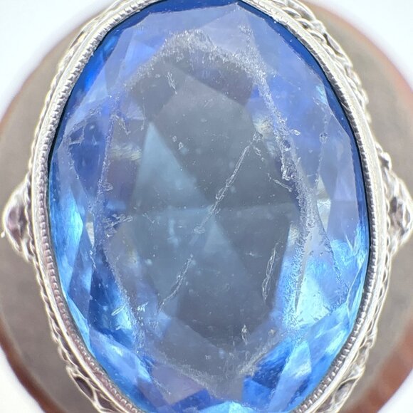 VTG Sterling Silver 925 Blue Cubic Zirconia Rope Border Statement Ring Size 6 - Picture 7 of 12